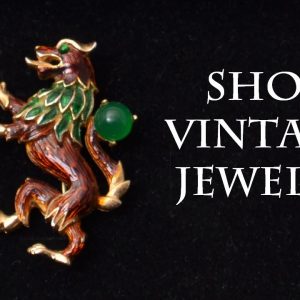 Vintage Lion king brooch pin 1960s brown green enamel, Zodiac horoscope symbol sign Trifari jewelry