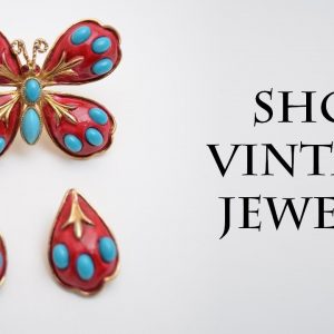 Rare HAR vintage jewelry set 1960s Butterfly brooch pin earrings, turquoise scarlet red gold enamel