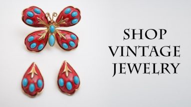 Rare HAR vintage jewelry set 1960s Butterfly brooch pin earrings, turquoise scarlet red gold enamel