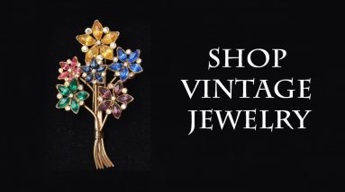 Vintage Flower bouquet Fur Clip brooch pin 1940s, gold sapphire emerald topaz citrine jewelry
