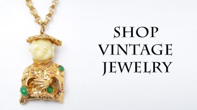Happy Buddha pendant necklace jade gold ART Asian Vintage Womens jewelry 1960s