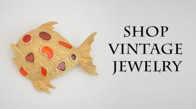 Fish zodiac sign brooch pin gold enamel jewelry 1960s, Womens vintage gift