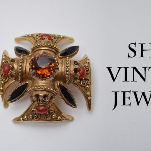 Vintage Maltese Cross brooch pin pendant & clip on earrings sets, Renaissance jewelry 1960s