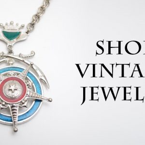 Vintage heraldic star swords crown necklace silver red green blue enamel, Military jewelry 1960s
