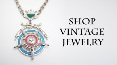 Vintage heraldic star swords crown necklace silver red green blue enamel, Military jewelry 1960s