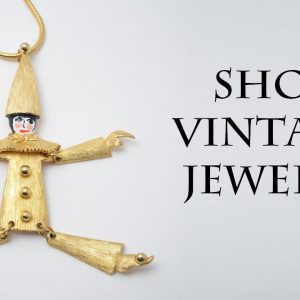 Harlequin Pierrot necklace pin brooch pendant gold enamel, Vintage women's jewelry 1970s