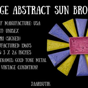 VINTAGE ABSTRACT SUN BROOCH BRIGHT ENAMEL AVANT GARDE JEWELRY 1960’S UNISEX GIFT