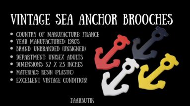 VINTAGE SEA ANCHOR BROOCHES PINS UNISEX GIFT, NAUTICAL MINIMALIST JEWELRY 1980'S