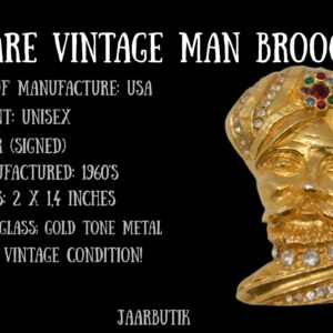 TURBAN MAGICIAN GOLD MAN BROOCH PIN HAR, AMERICAN VINTAGE JEWELRY 1960’S