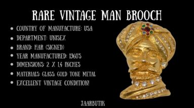 TURBAN MAGICIAN GOLD MAN BROOCH PIN HAR, AMERICAN VINTAGE JEWELRY 1960’S