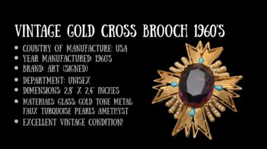 VINTAGE GOLD CROSS BROOCH PIN 1960’S JEWELRY