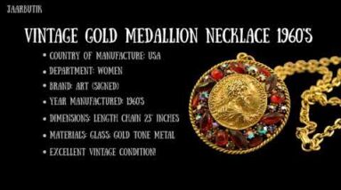 VINTAGE GOLD MEDALLION PENDANT NECKLACE, ART JEWELRY 1960’S