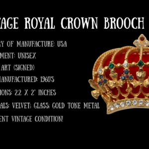 VINTAGE UNISEX GIFT ROYAL CROWN GOLD BROOCH 1960’S JEWELRY
